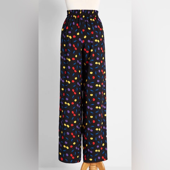 Modcloth Choose Happiness Wide-Leg Pants in Black Cherry Bomb. Size S. - Picture 2 of 6